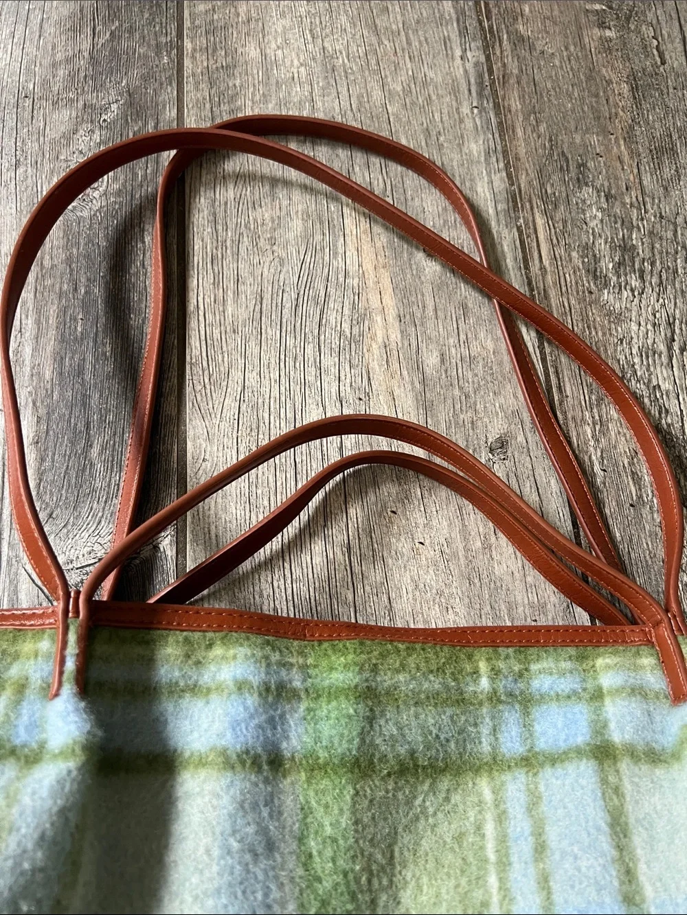Universal Thread Green Plaid Tote with Brown Leather Trim